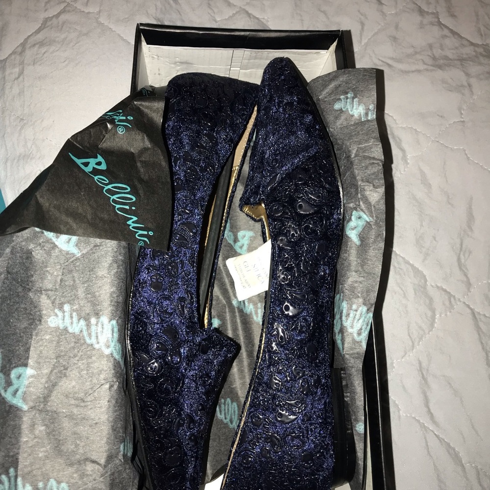 Navy floral loafers shoes